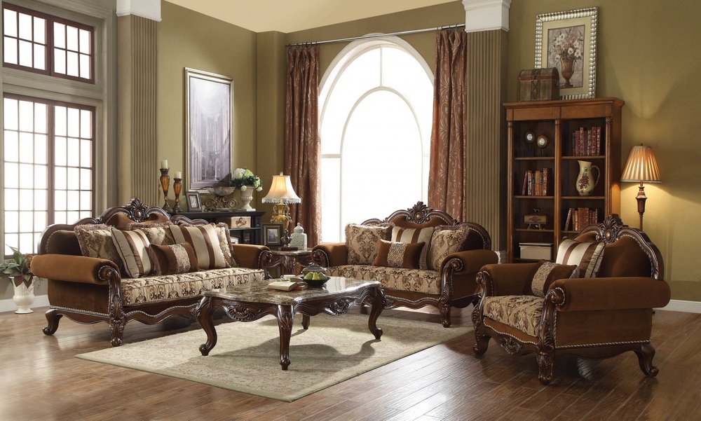 Loveseat Chesterfield de 69" con cojines decorativos en color marrón damasco