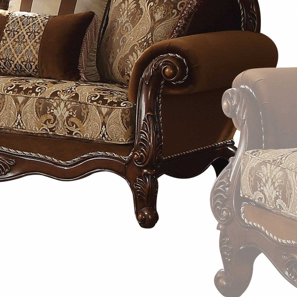 Loveseat Chesterfield de 69" con cojines decorativos en color marrón damasco