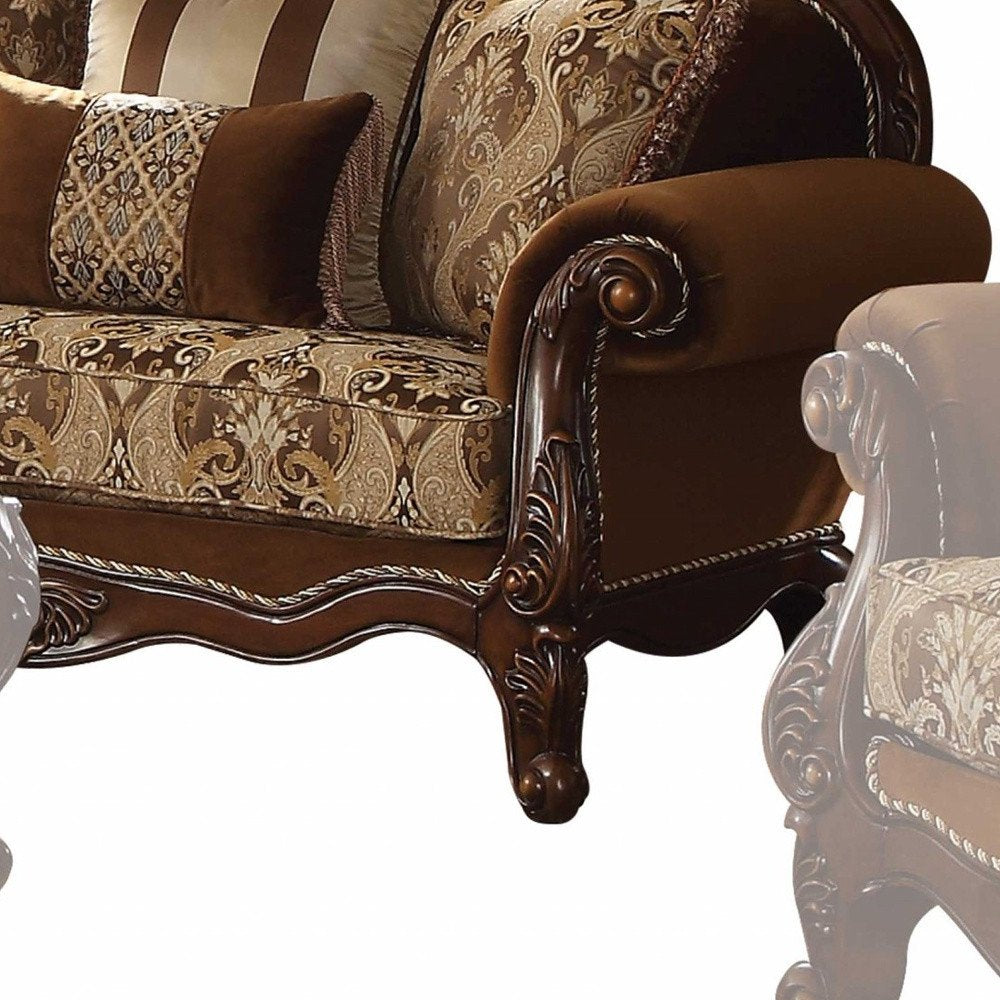 Loveseat Chesterfield de 69" con cojines decorativos en color marrón damasco