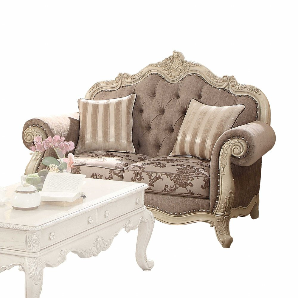 Loveseat Chesterfield de 69" con cojines decorativos en gris y blanco roto