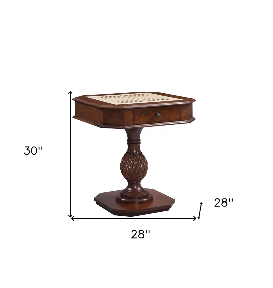 28" Brown Octagon Console Table With Drawer