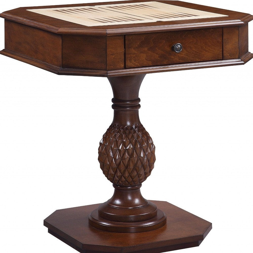 28" Brown Octagon Console Table With Drawer
