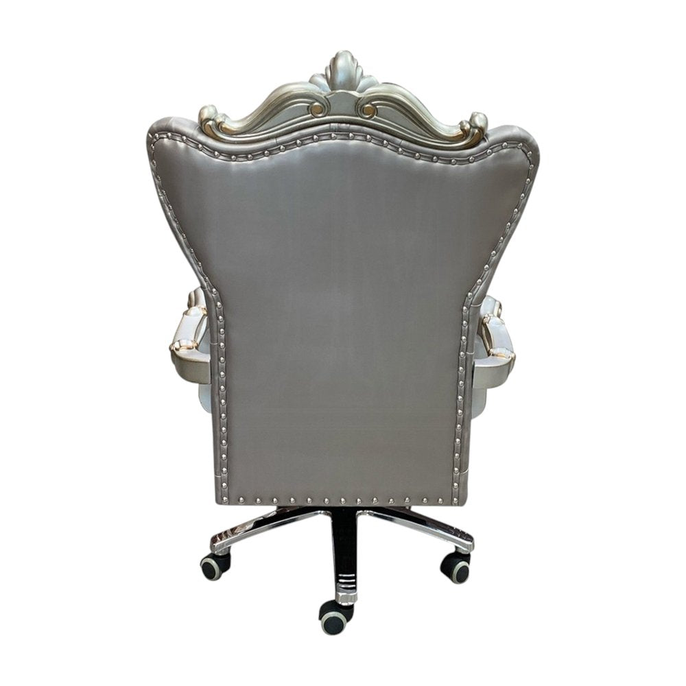 Silla ejecutiva giratoria ajustable con asiento capitoné de cuero sintético gris y respaldo de cuero