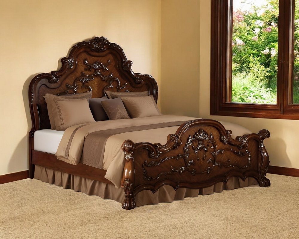 Estructura de cama de madera maciza marrón