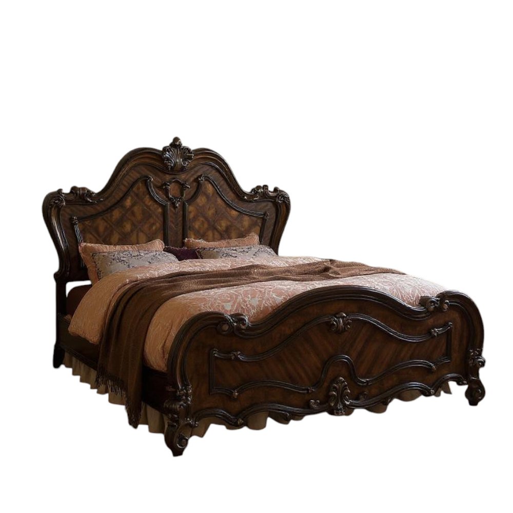 Estructura de cama de madera maciza marrón oscuro