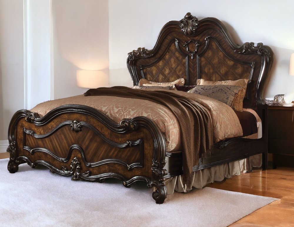 Estructura de cama de madera maciza marrón oscuro