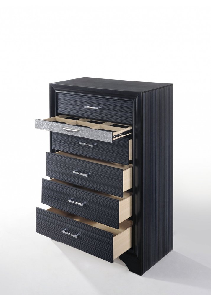 Cómoda de seis cajones de madera maciza negra de 34"