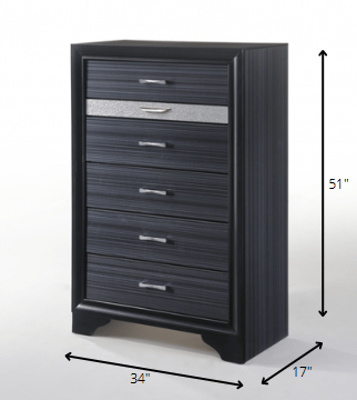Cómoda de seis cajones de madera maciza negra de 34"