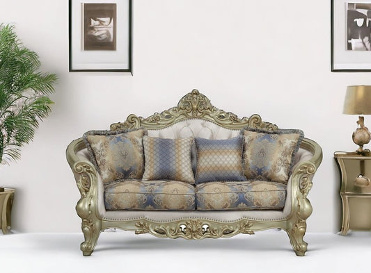 Loveseat floral dorado de 78" y cojines decorativos