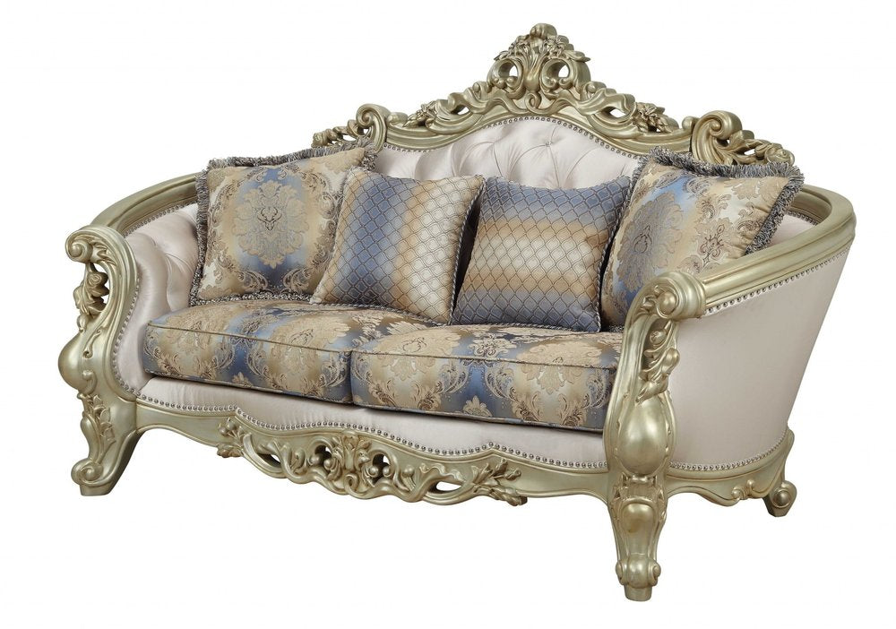 Loveseat floral dorado de 78" y cojines decorativos