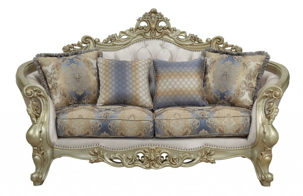 Loveseat floral dorado de 78" y cojines decorativos