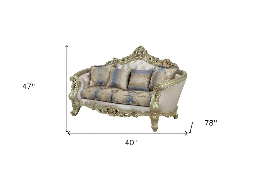 Loveseat floral dorado de 78" y cojines decorativos