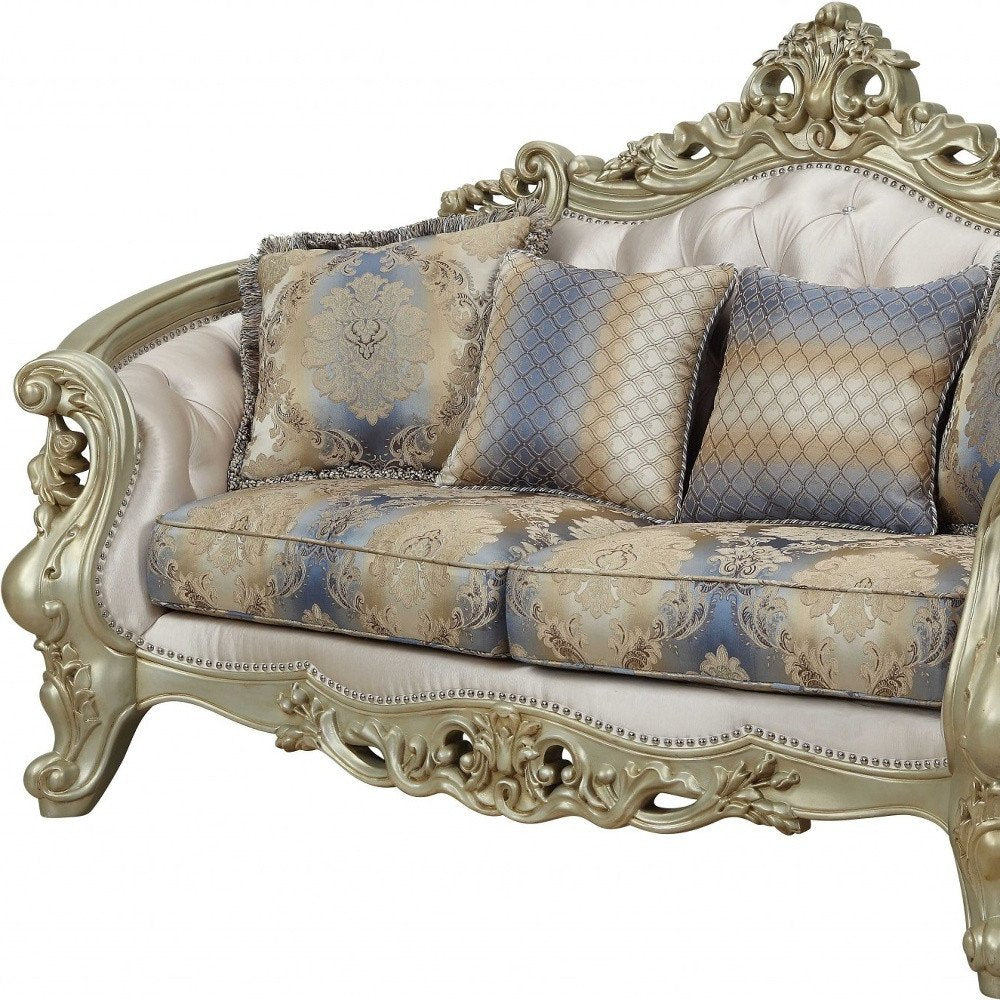 Loveseat floral dorado de 78" y cojines decorativos