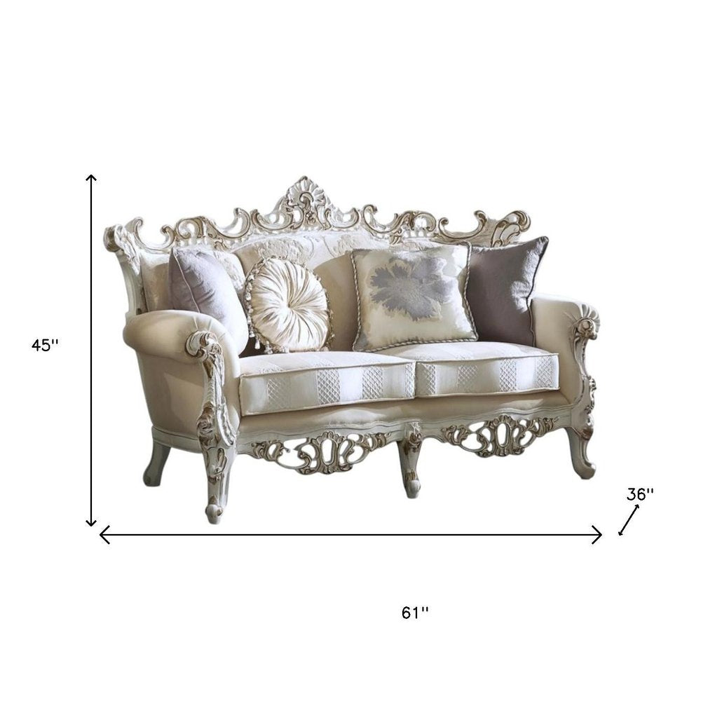 Loveseat Chesterfield de 61" en damasco marfil y plateado