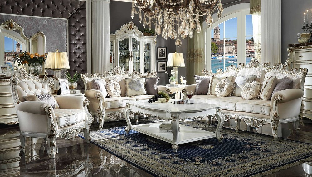 Loveseat Chesterfield de 61" en damasco marfil y plateado