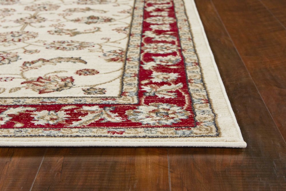 9' X 12' Red And Ivory Floral Medallion Area Rug