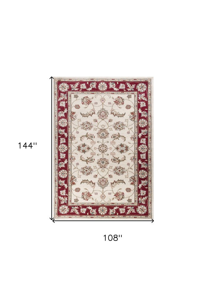 9' X 12' Red And Ivory Floral Medallion Area Rug