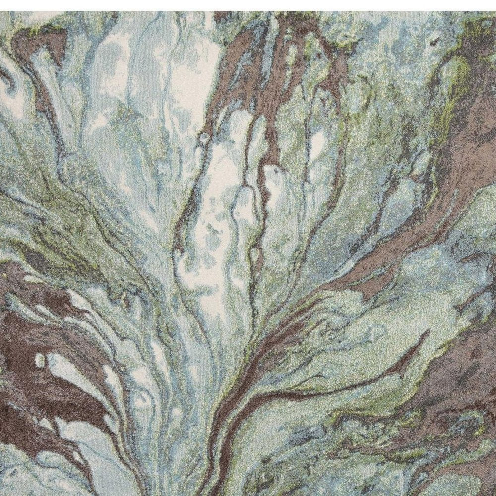 9' X 13' Green And Brown Abstract Area Rug