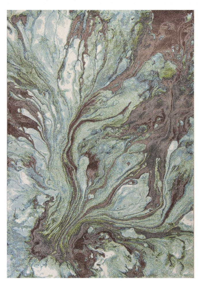 9' X 13' Green And Brown Abstract Area Rug