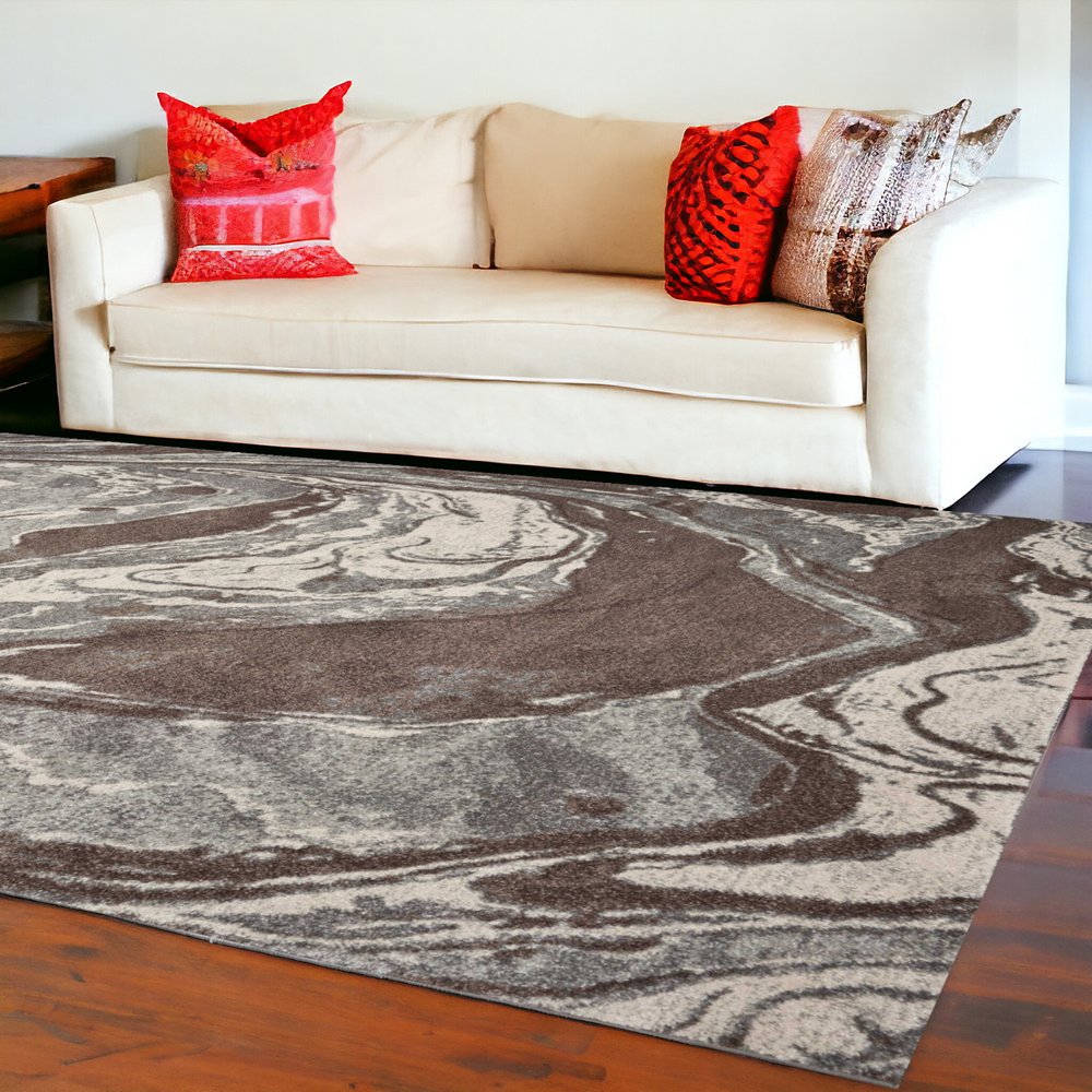9' X 13' Brown And Ivory Abstract Area Rug