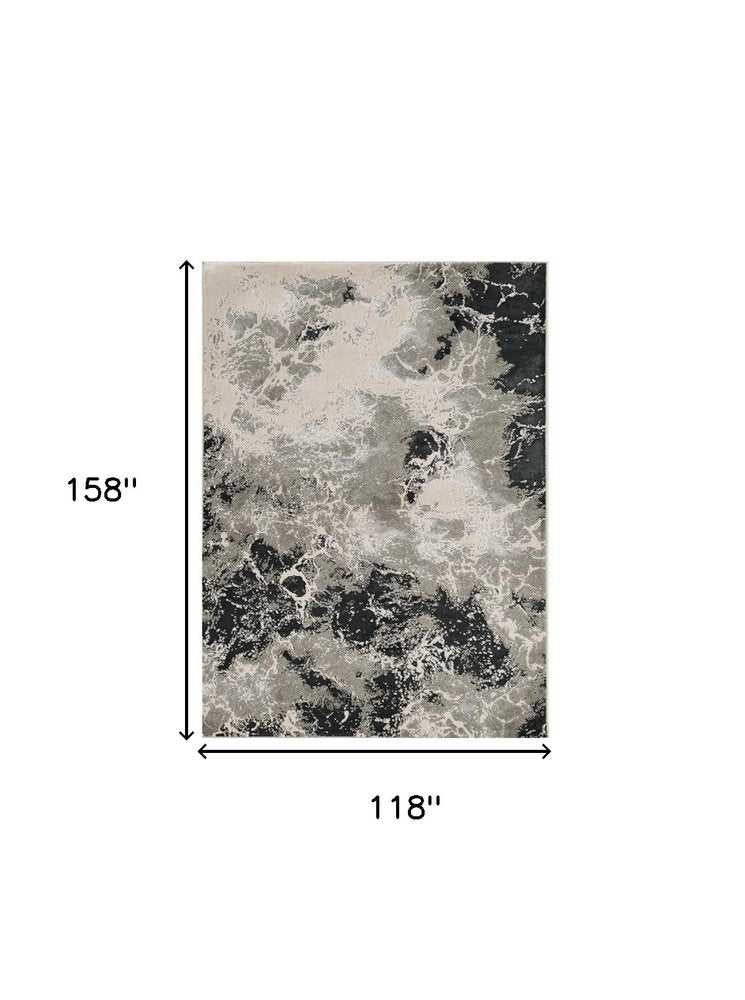 9' X 13' Silver And Black Abstract Area Rug