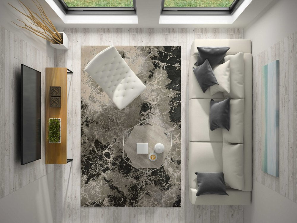 9' X 13' Silver And Black Abstract Area Rug