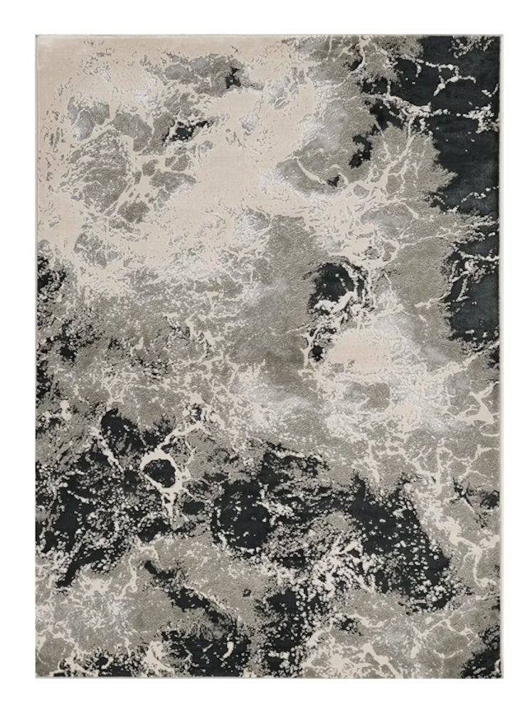 9' X 13' Silver And Black Abstract Area Rug