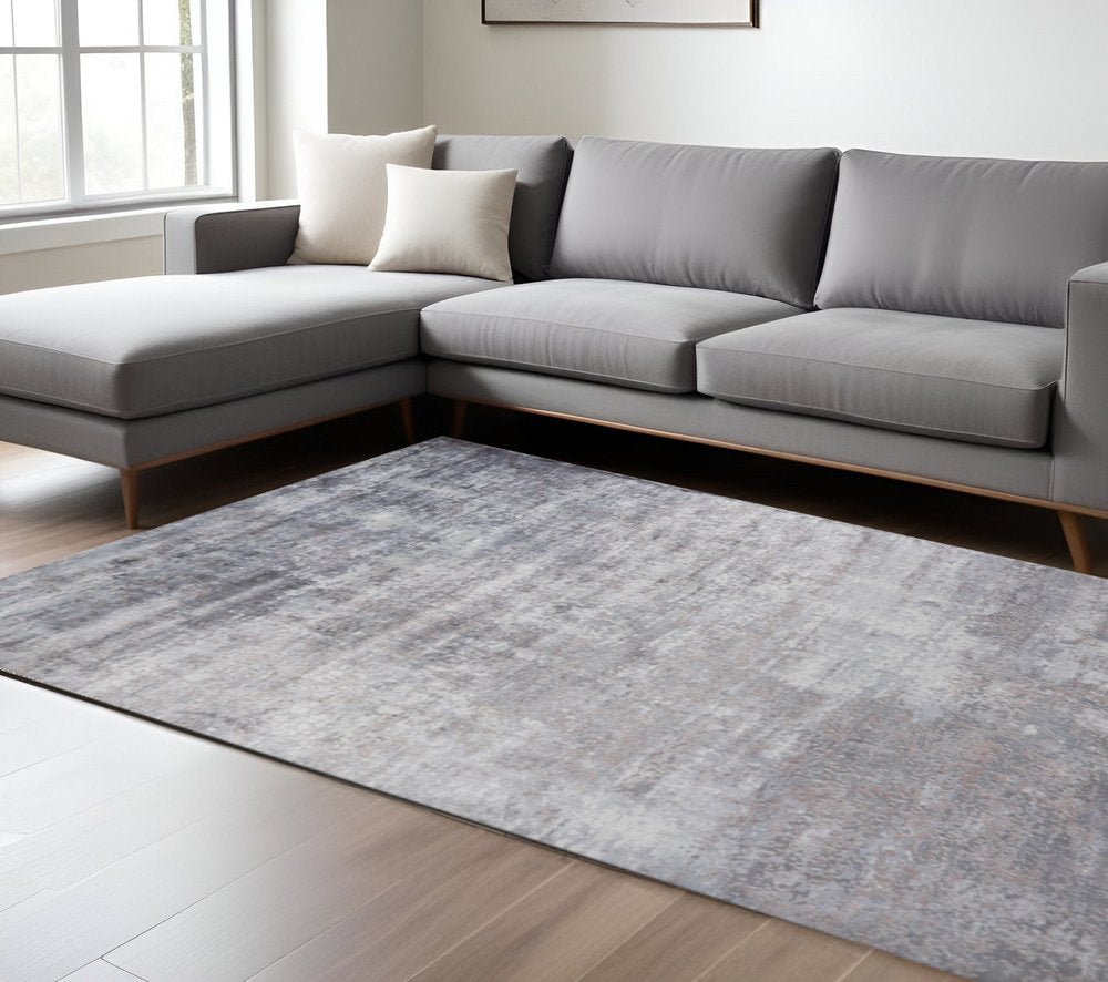 9' X 12' Slate Gray And Dark Gray Abstract Hand Loomed Area Rug