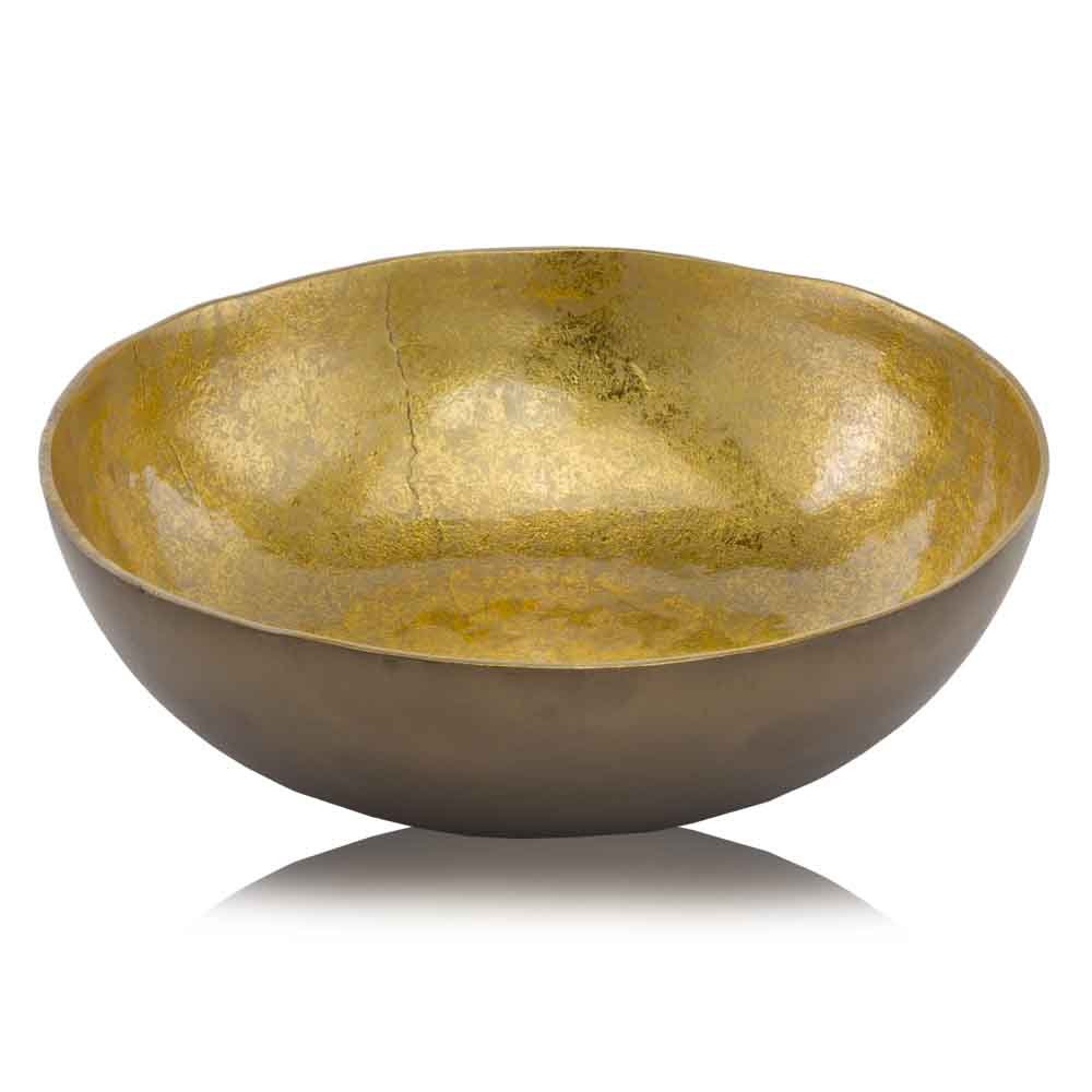 Cuenco redondo de centro de mesa de aluminio dorado y bronce de 17"