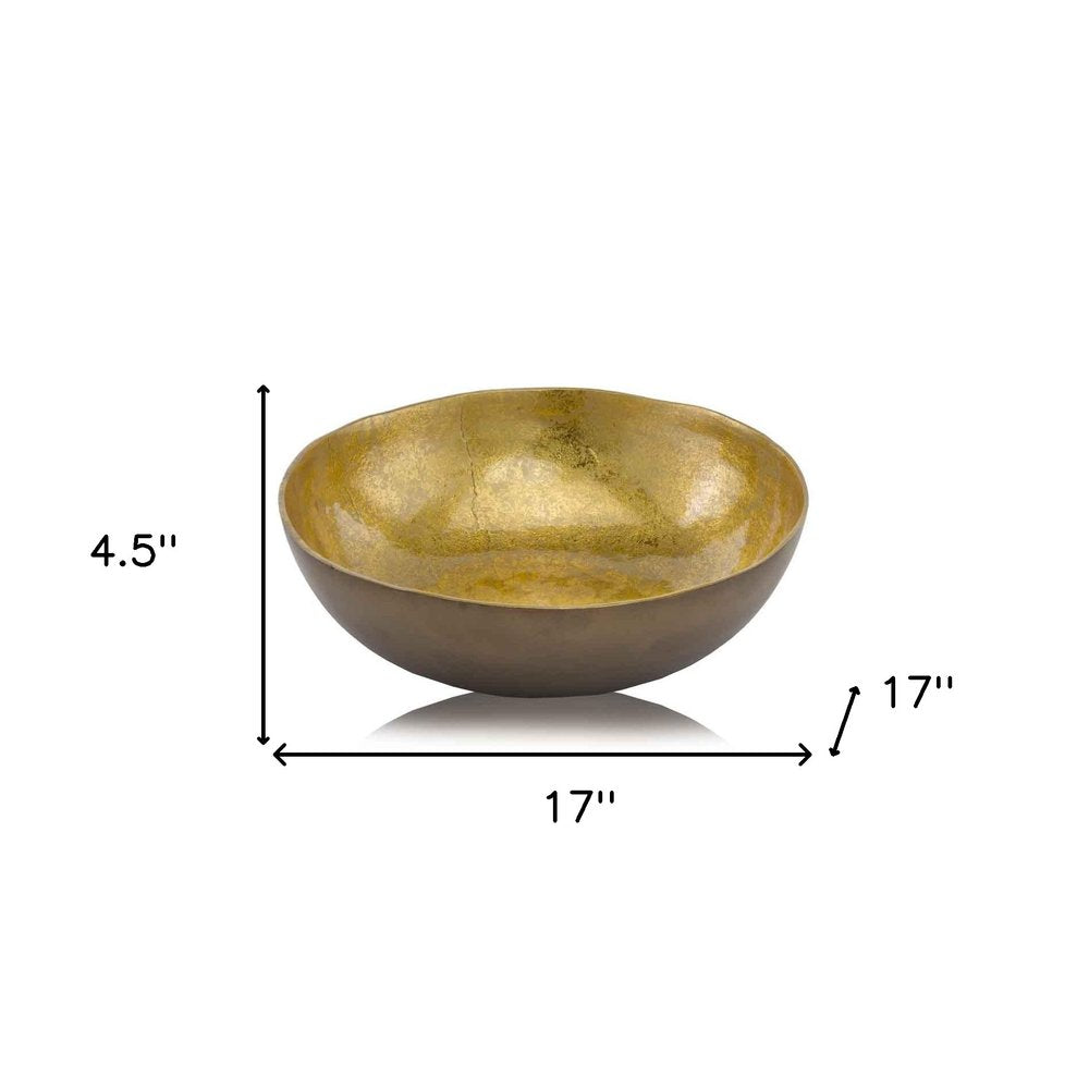 Cuenco redondo de centro de mesa de aluminio dorado y bronce de 17"