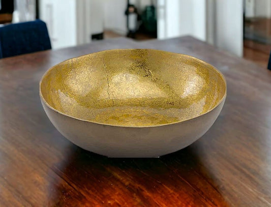 Cuenco redondo de centro de mesa de aluminio dorado y bronce de 17"