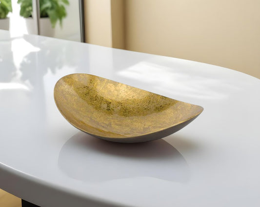 Cuenco central ovalado de aluminio dorado y bronce de 11"