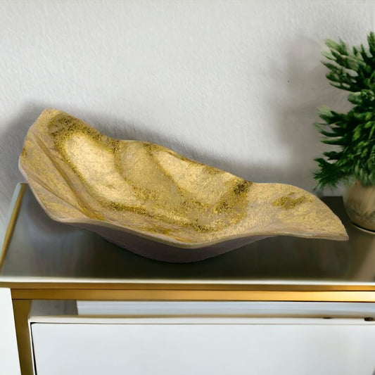 Cuenco de centro de mesa moderno de aluminio ondulado dorado de 18"