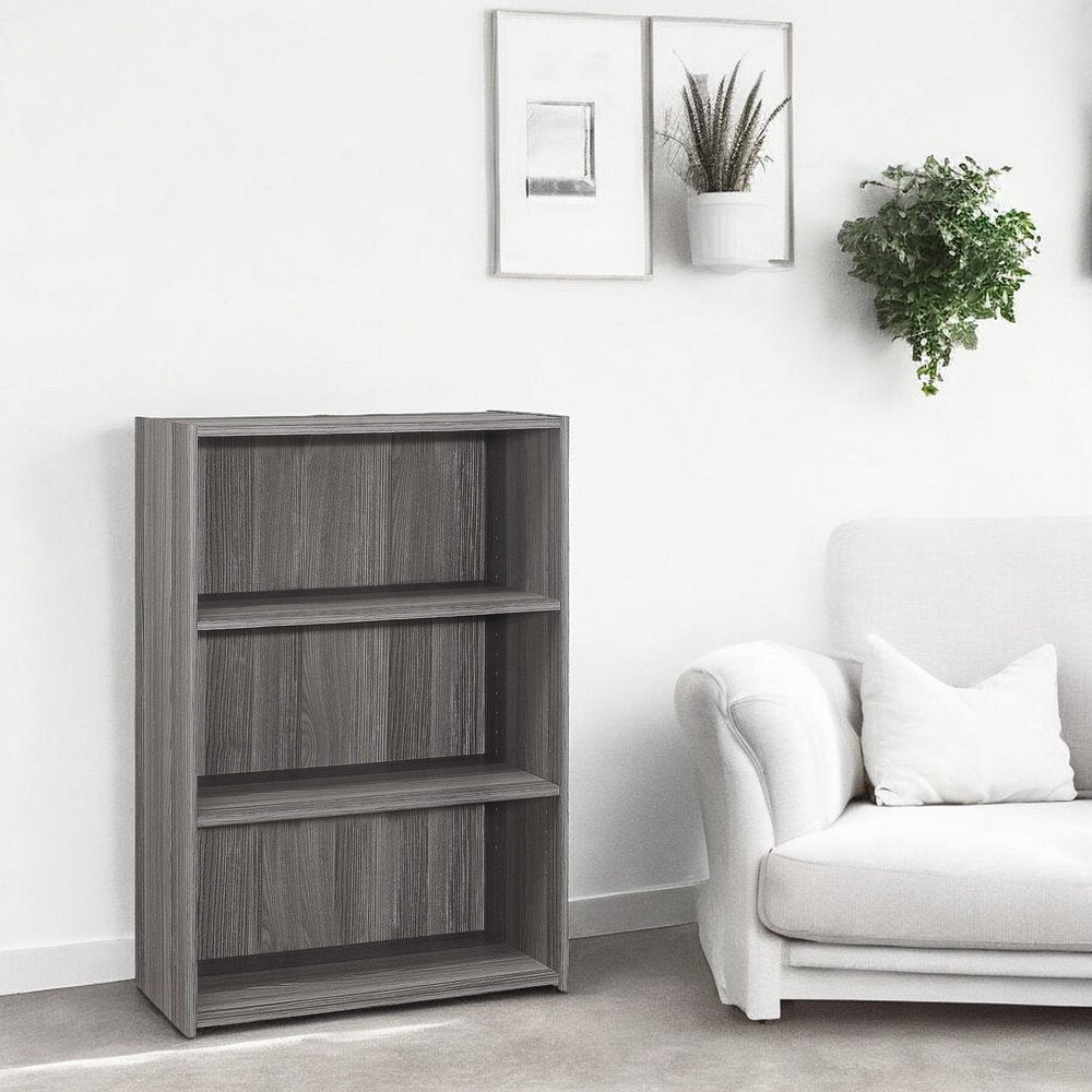 Gray Wood Adjustable Three Tier Bookcase