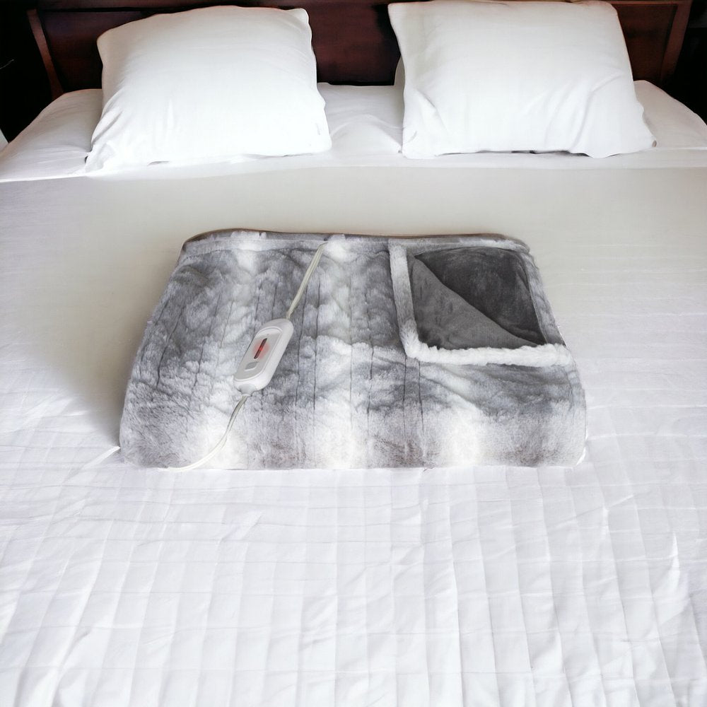 50" X 60" Gray And White Heated Electric Striped Throw Blanket