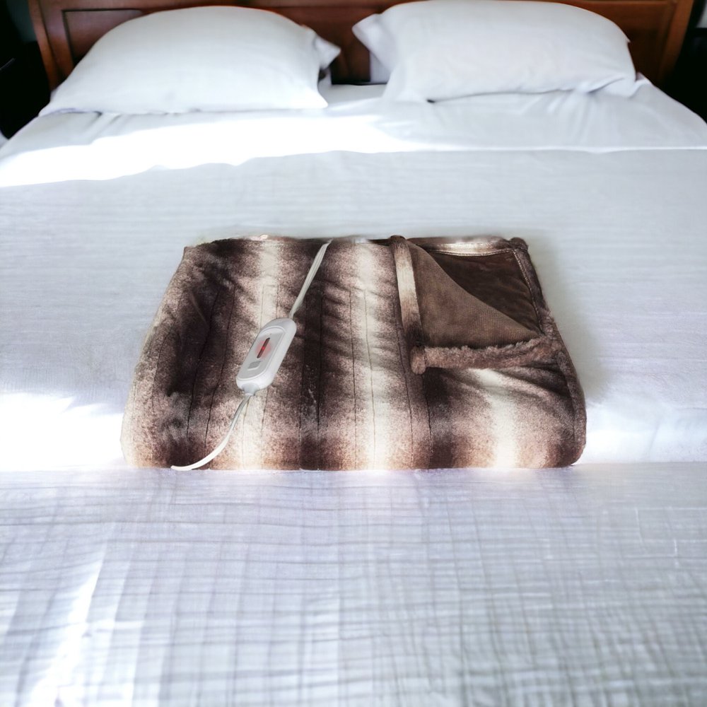 50" X 60" Brown And White Modern Contemporary Heated Throw Blankets