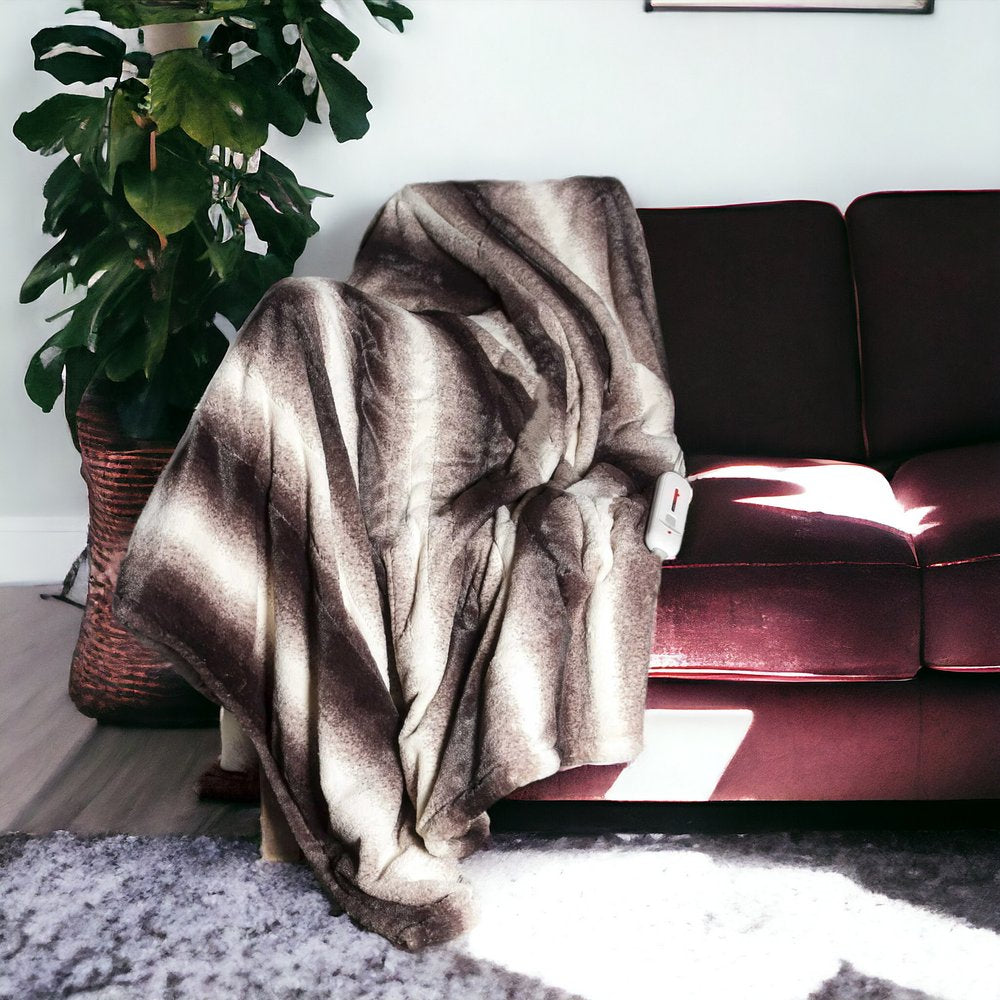 50" X 60" Brown And White Modern Contemporary Heated Throw Blankets