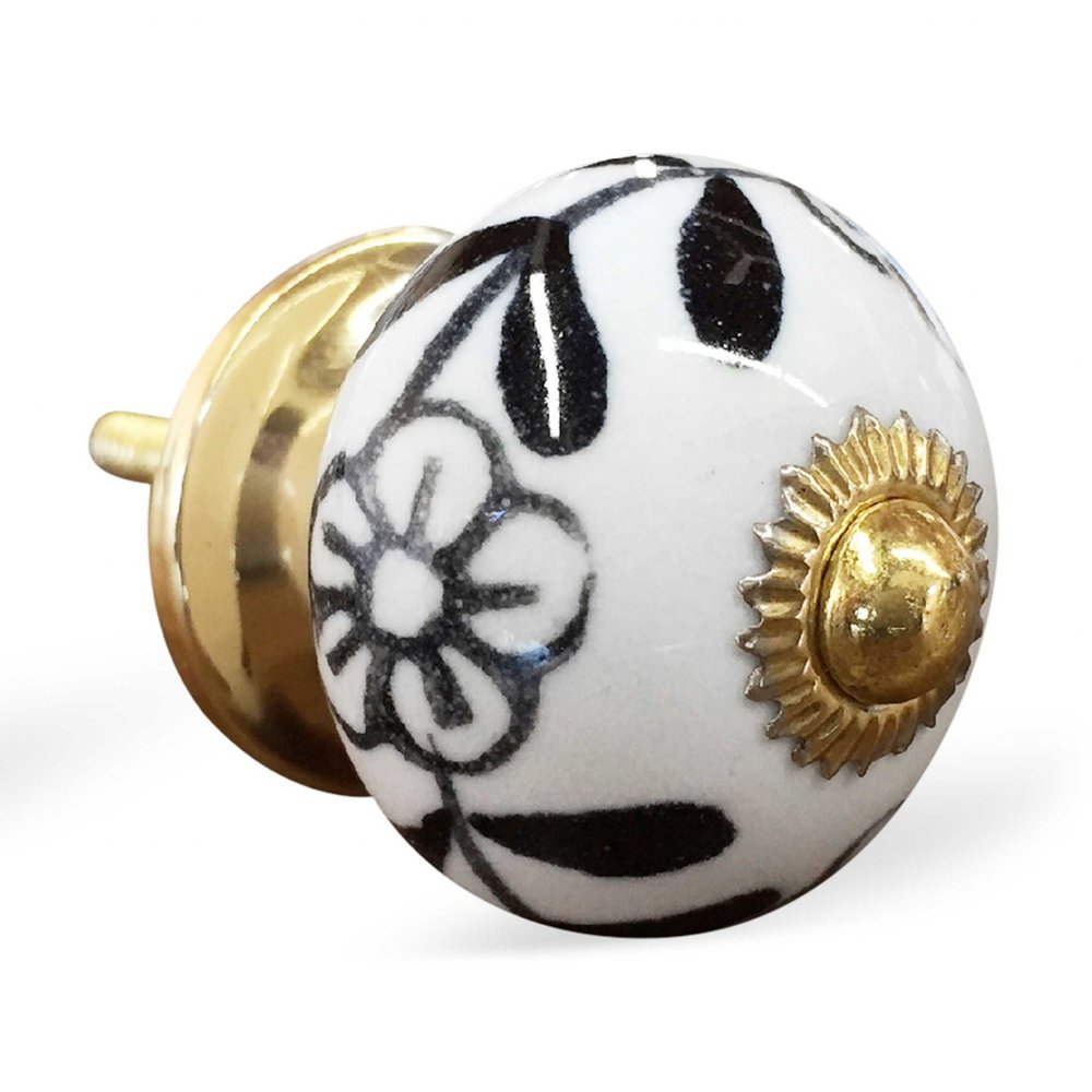 Set of Twelve Black And White Ceramic Drawer Pull Knobs