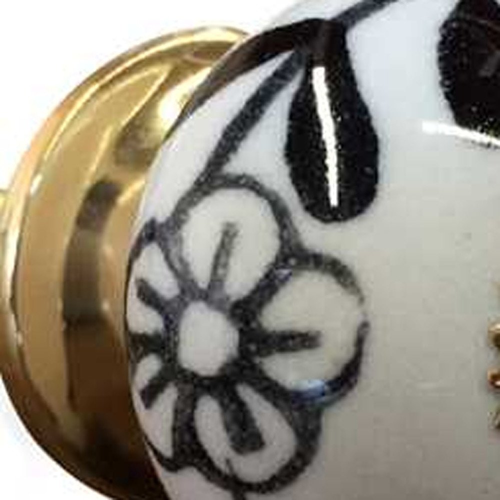 Set of Twelve Black And White Ceramic Drawer Pull Knobs