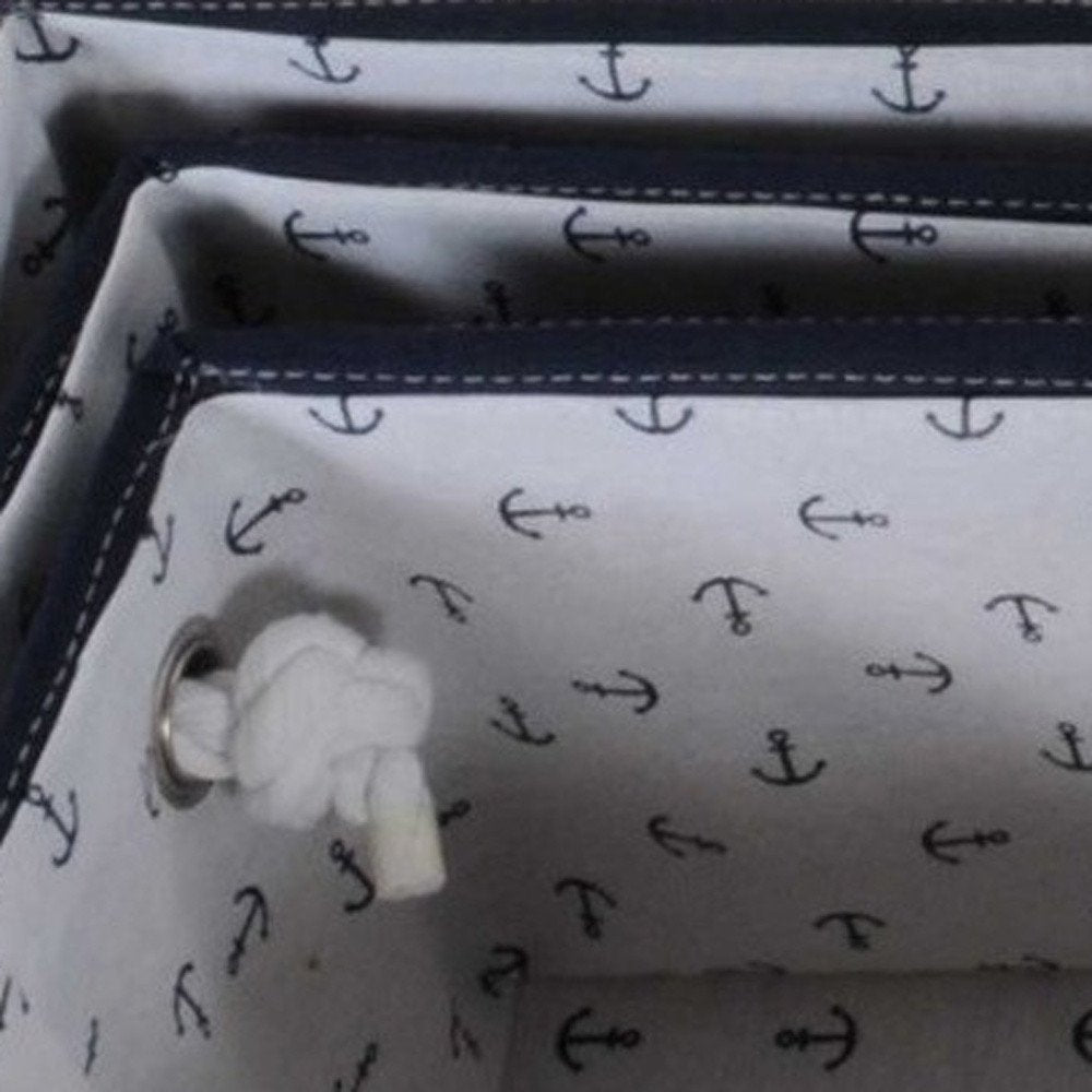 13.5" X 17" X 22.5" Blue Fabric Basket With Bow Decoration Set Of 5