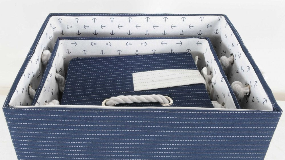 13.5" X 17" X 22.5" Blue Fabric Basket With Bow Decoration Set Of 5