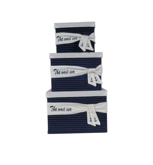Cajas de tela blancas y azules con tapa (11,5" x 12" x 8,5") (juego de 3)