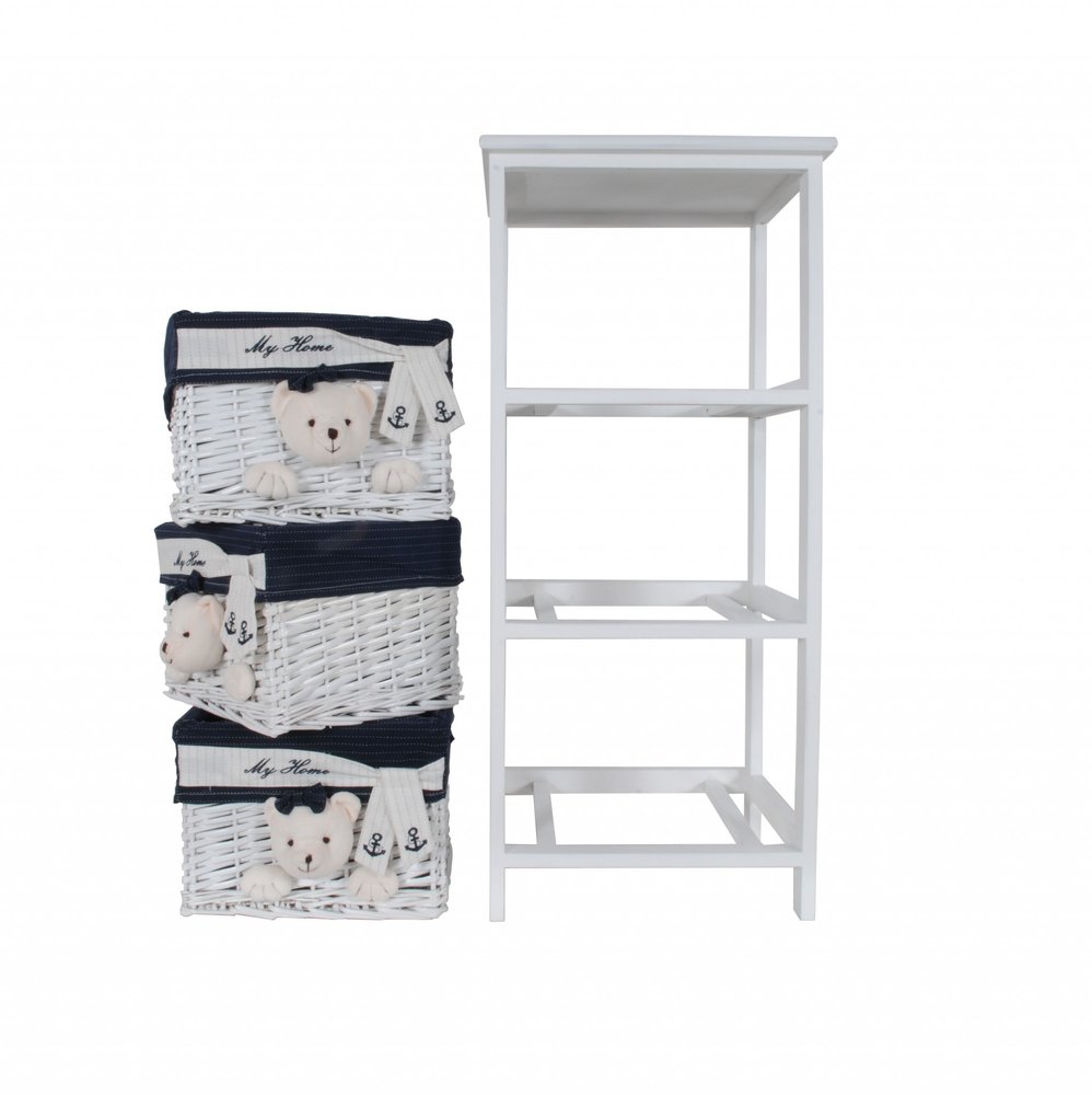 12.5" X 16" X 35.5" White Blue Portable 3 Drawers