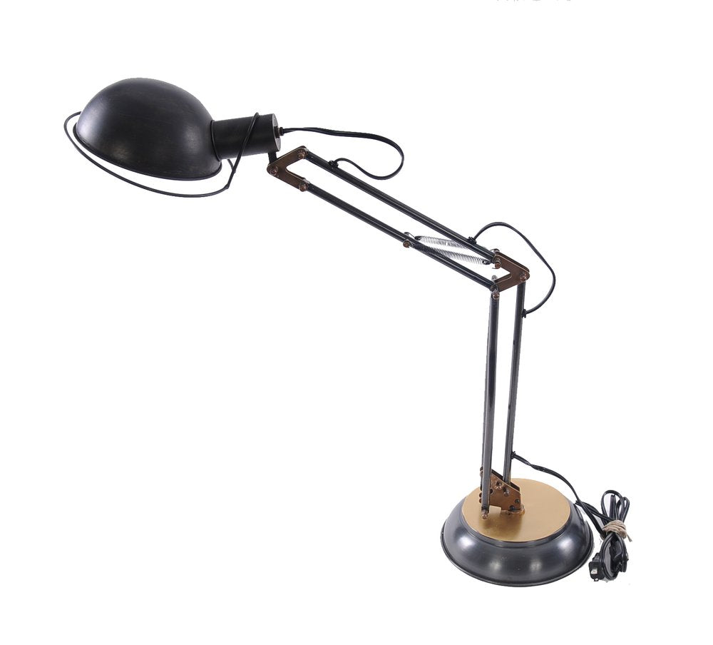 Lámpara de mesa de escritorio de metal negro de 33" con pantalla de cuenco negra