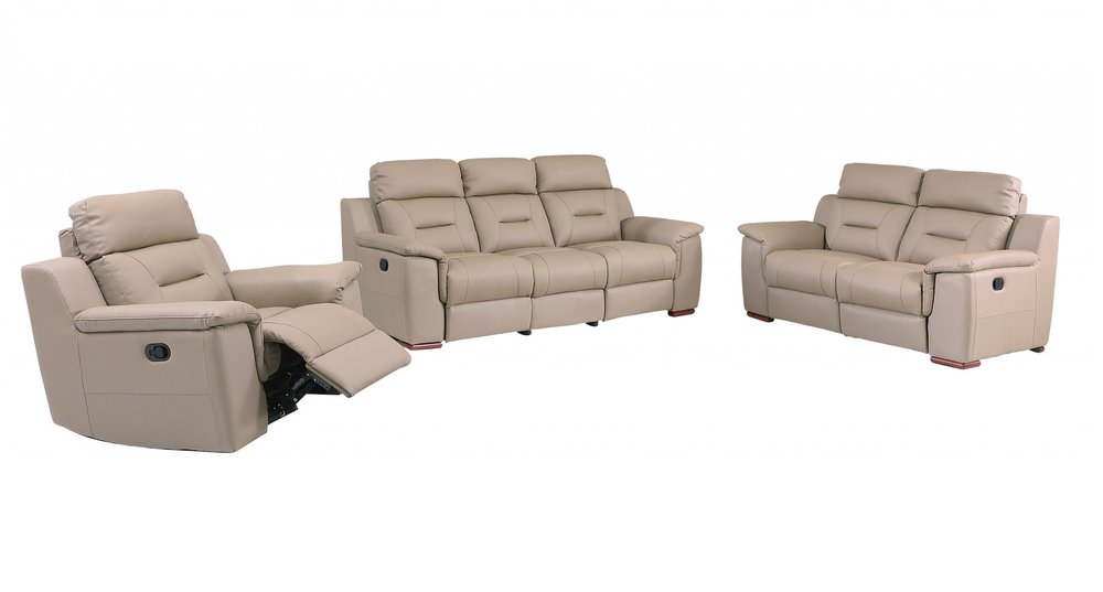 Conjunto de tres piezas para cinco personas en cuero genuino beige para interiores