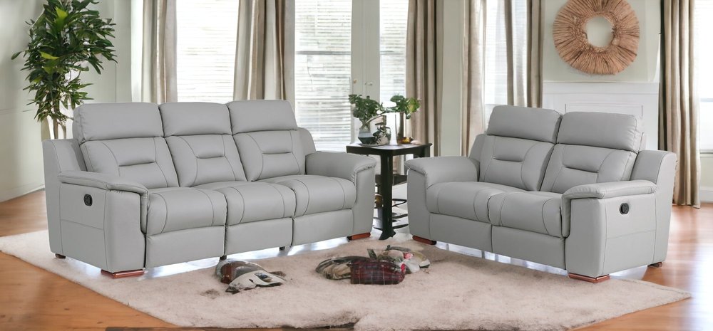 Conjunto de asientos para cinco personas de cuero genuino gris de dos piezas para interiores