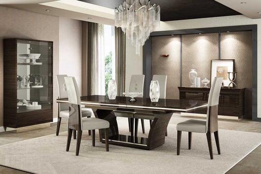 Juego de comedor de siete piezas de madera maciza marrón oscuro con seis sillas