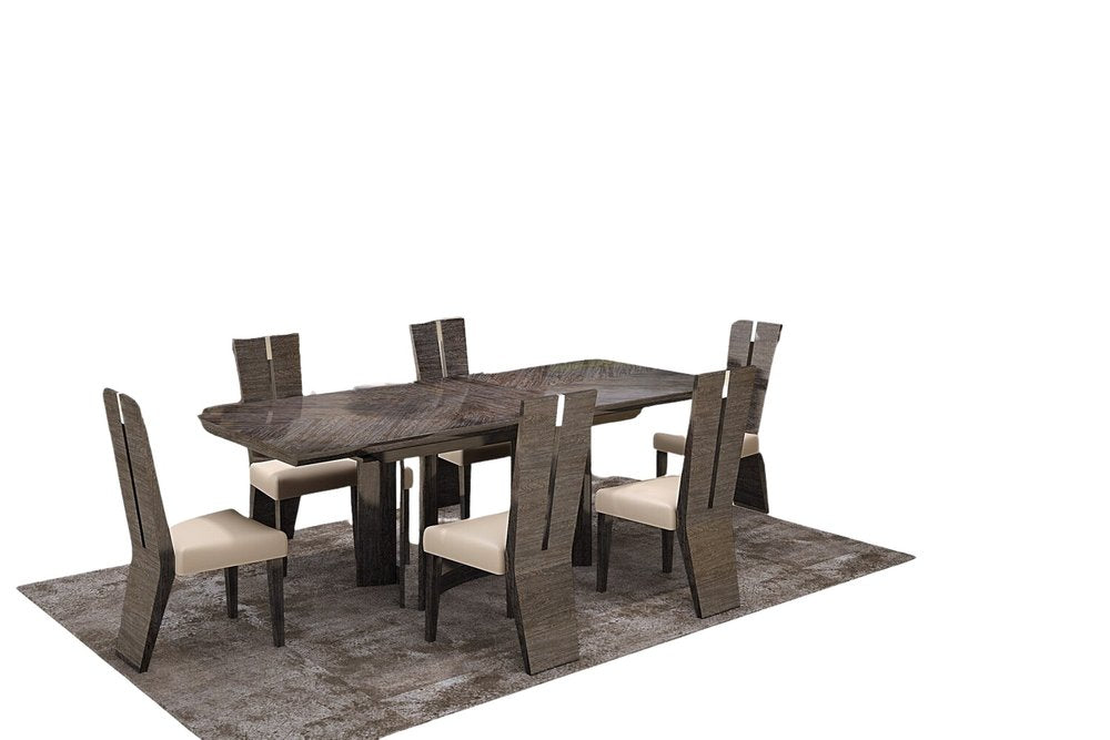 Juego de comedor gris de siete piezas con seis sillas