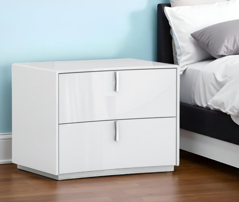 Mesita de noche de madera manufacturada blanca de 18" con dos cajones