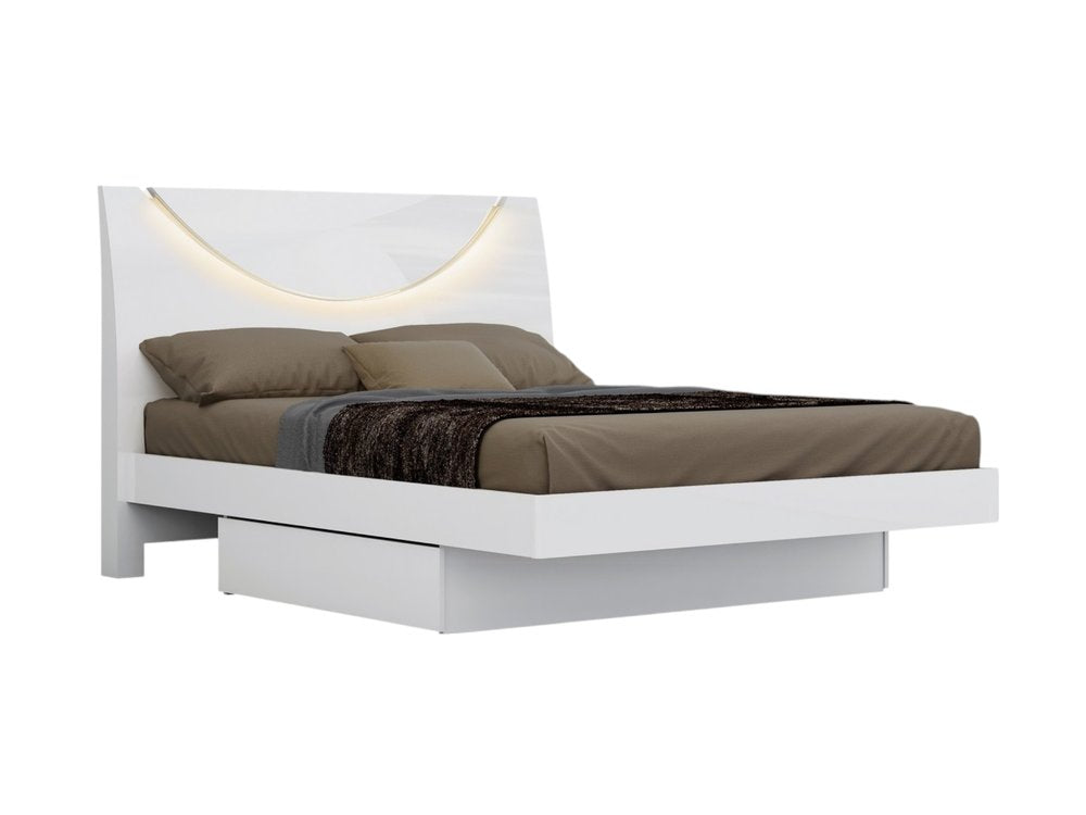 Juego de dormitorio de cuatro piezas de madera maciza blanca y manufacturada con espejo